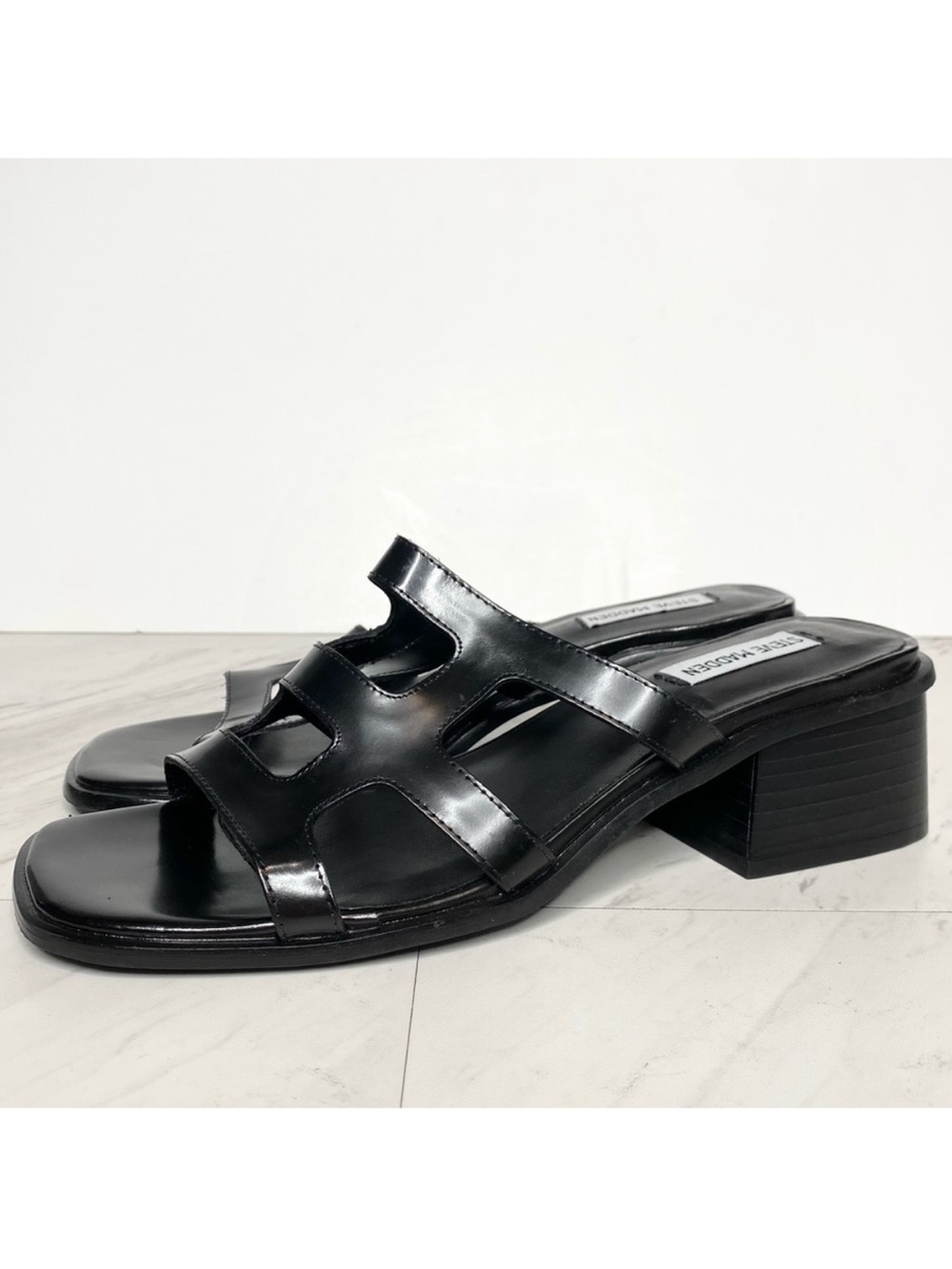 Steve Madden Princess Black Square Toe Sandal 9